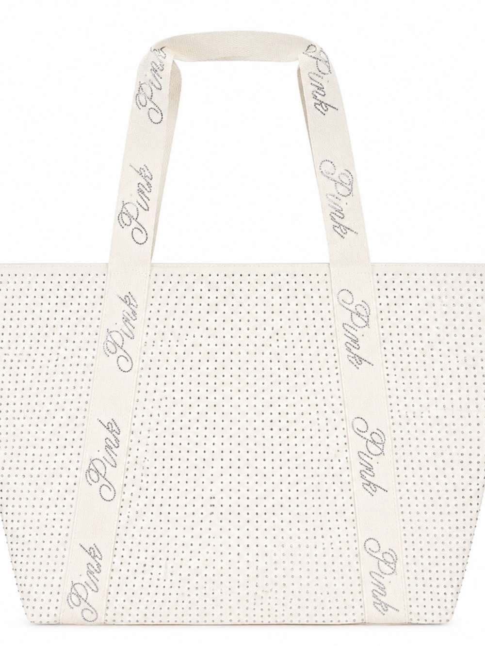 PINK Victoria’s Secret Rhinestone Studded Tote Bag Cream Large Shopper NWT